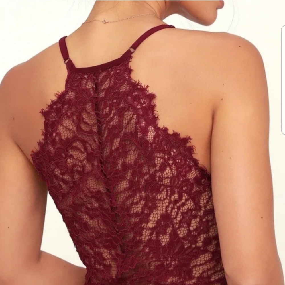Lulu's Burgundy Maroon Lace Back Maxi Dress Medium - Picture 13 of 13